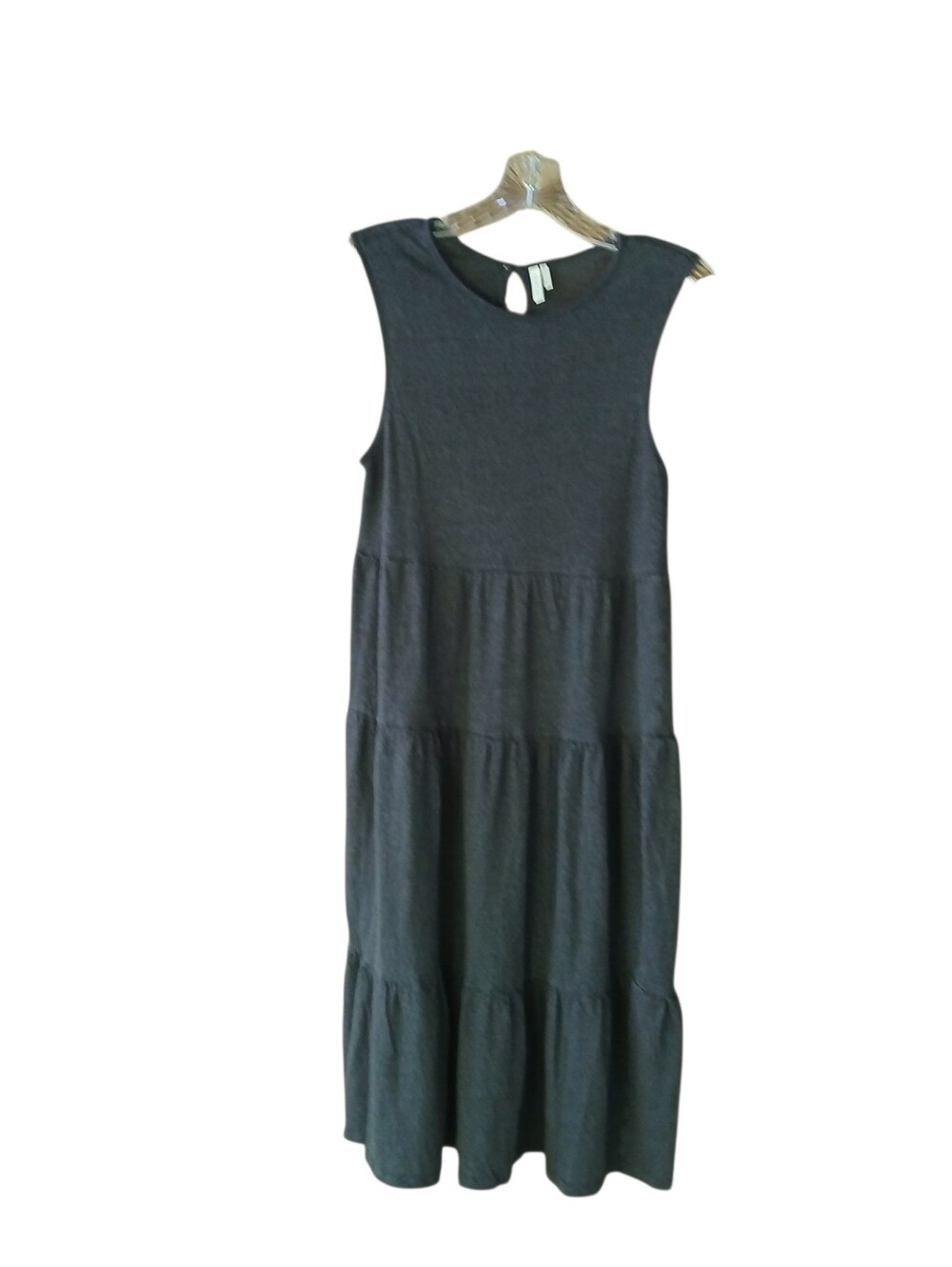 Comune Gray Sleeveless Tiered 100% Linen Knit Midi Tank Dress Medium